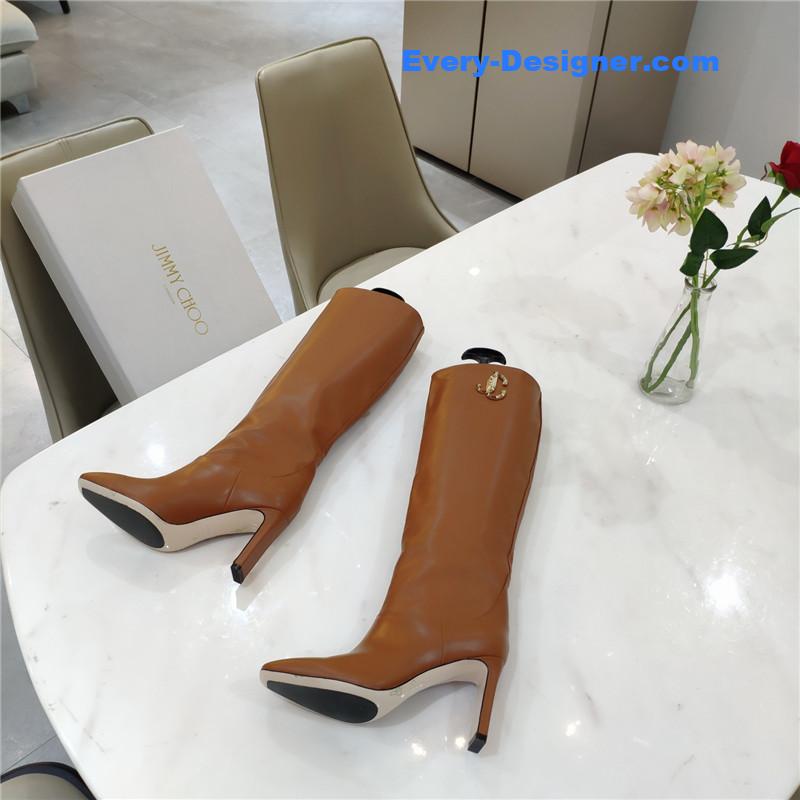 J1m*y Ch00 mahesa 100 brown leather knee-high boots