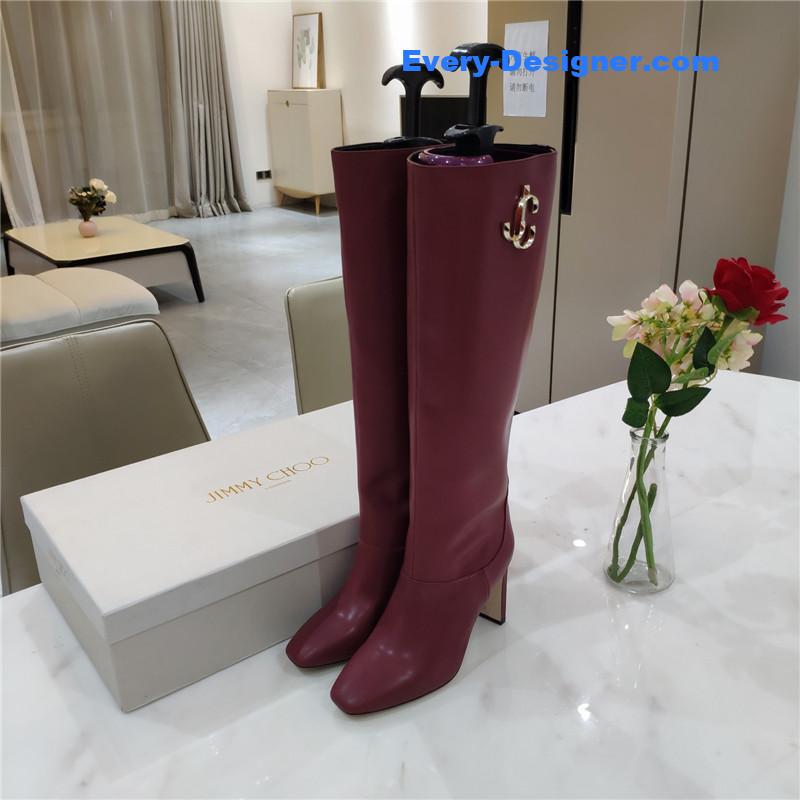 J1m*y Ch00 mahesa 100 leather knee-high boots burgundy