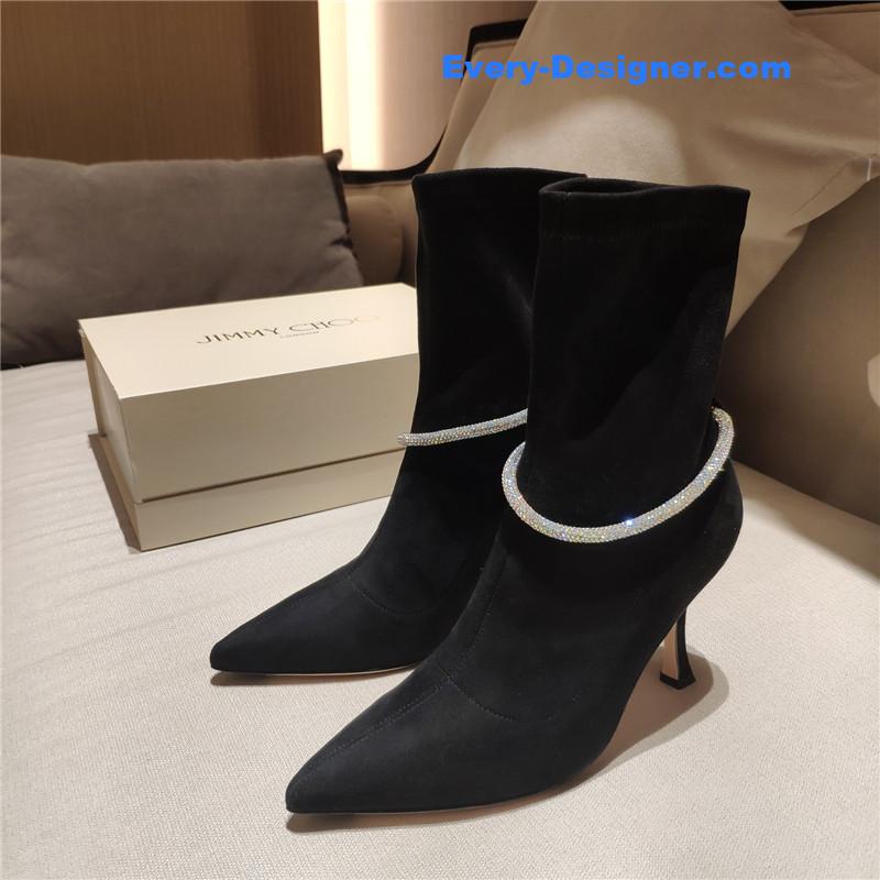 j1m*y ch00 pointed toe S*per shiny chain high heel boots