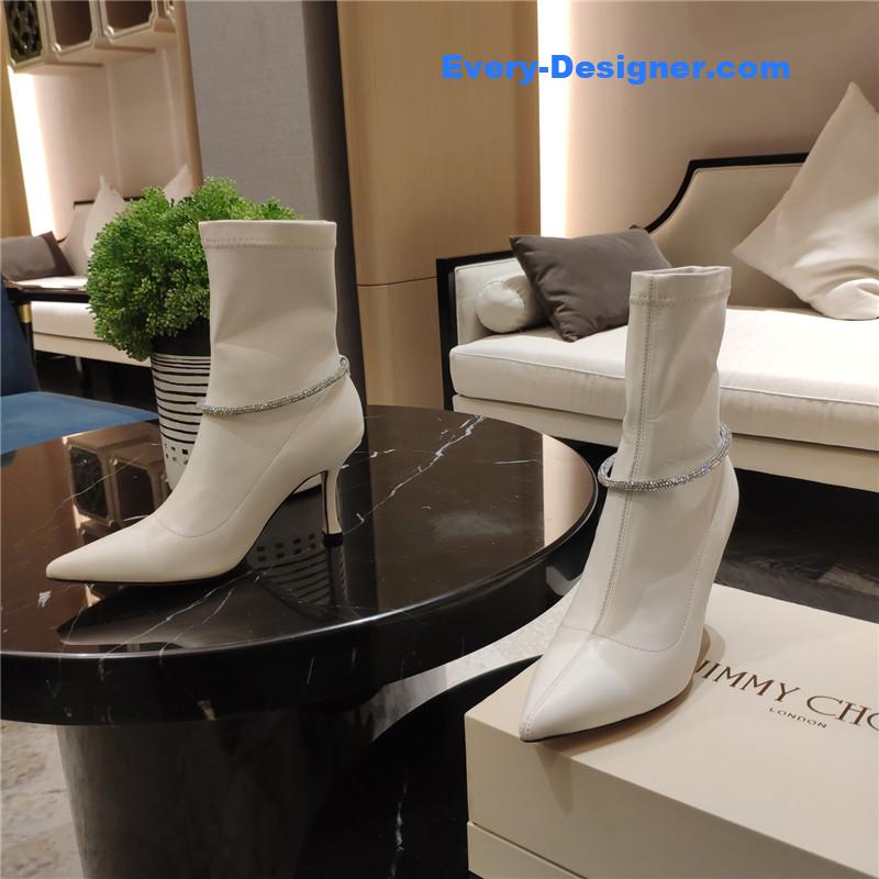 j1m*y ch00 pointed toe S*per shiny chain high heel boots