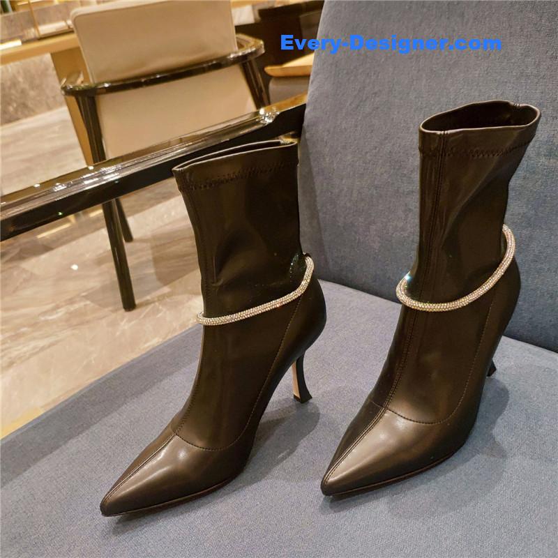 j1m*y ch00 pointed toe S*per shiny chain high heel boots