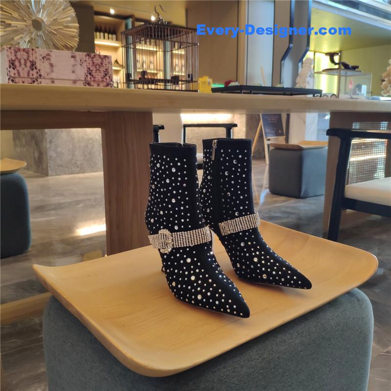 J1m*y Ch00 kaza suede crystal-buckle booties