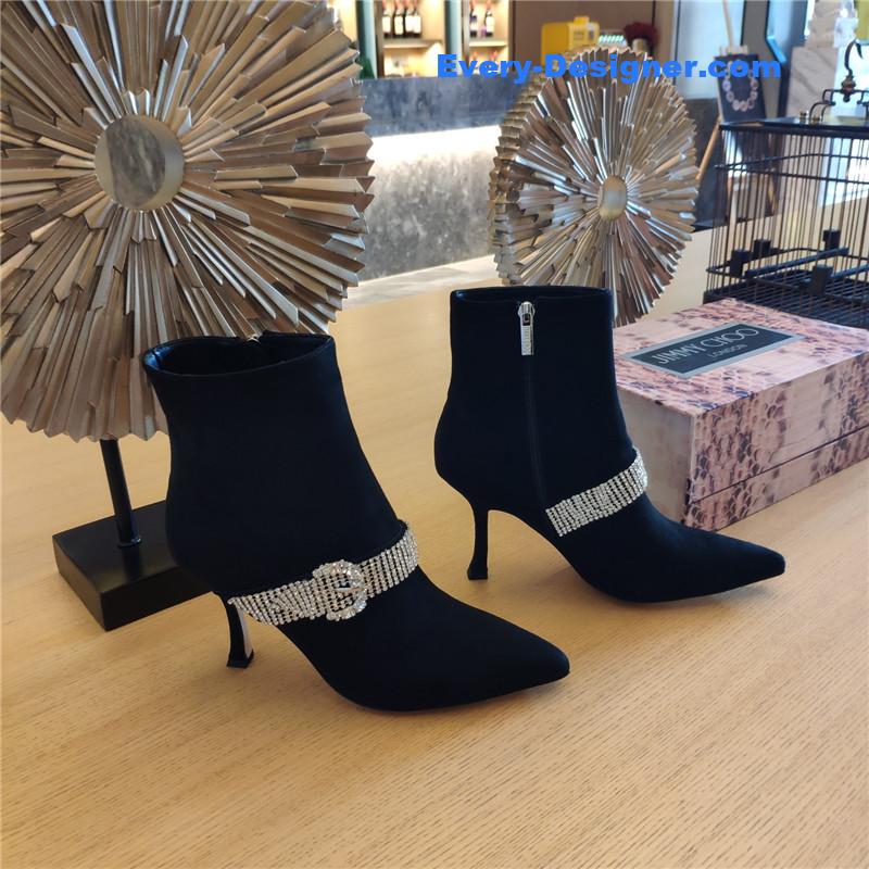 J1m*y Ch00 kaza embellished black suede ankle boots