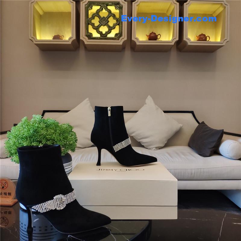 J1m*y Ch00 kaza embellished black suede ankle boots