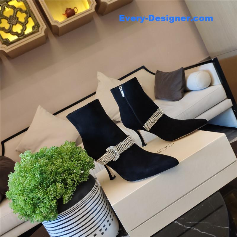 J1m*y Ch00 kaza embellished black suede ankle boots