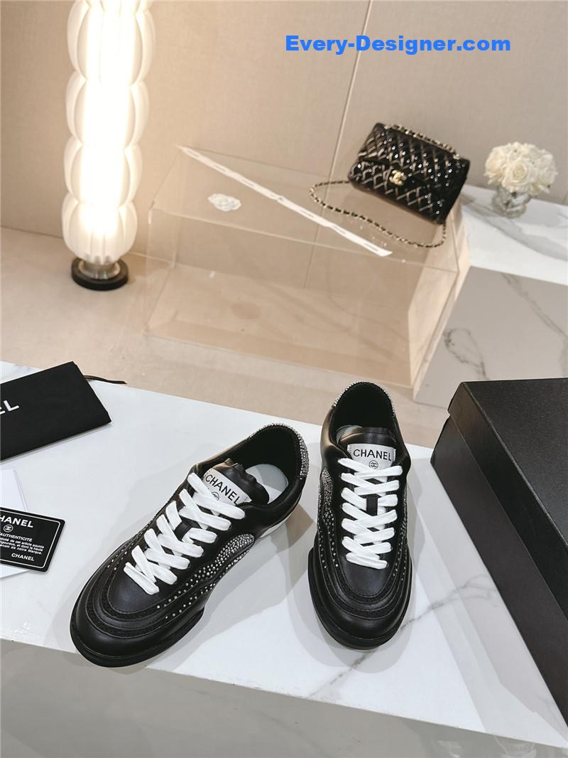 Ch**el new double c rhinestone sneakers baseball shoes