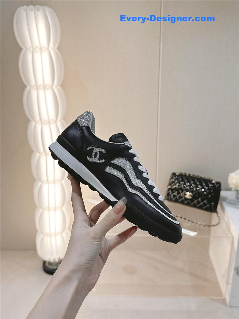 Ch**el new double c rhinestone sneakers baseball shoes