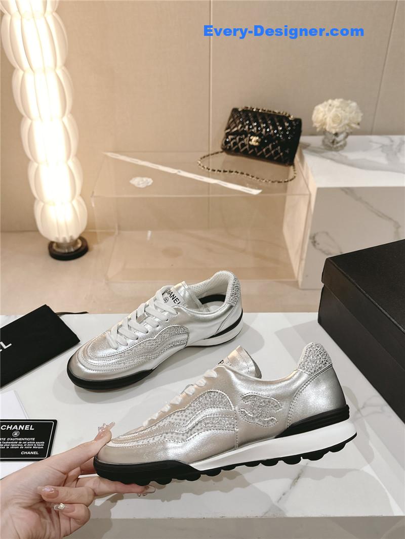 Ch**el new double c rhinestone sneakers baseball shoes