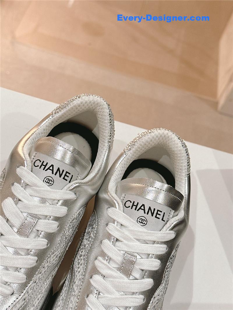 Ch**el new double c rhinestone sneakers baseball shoes