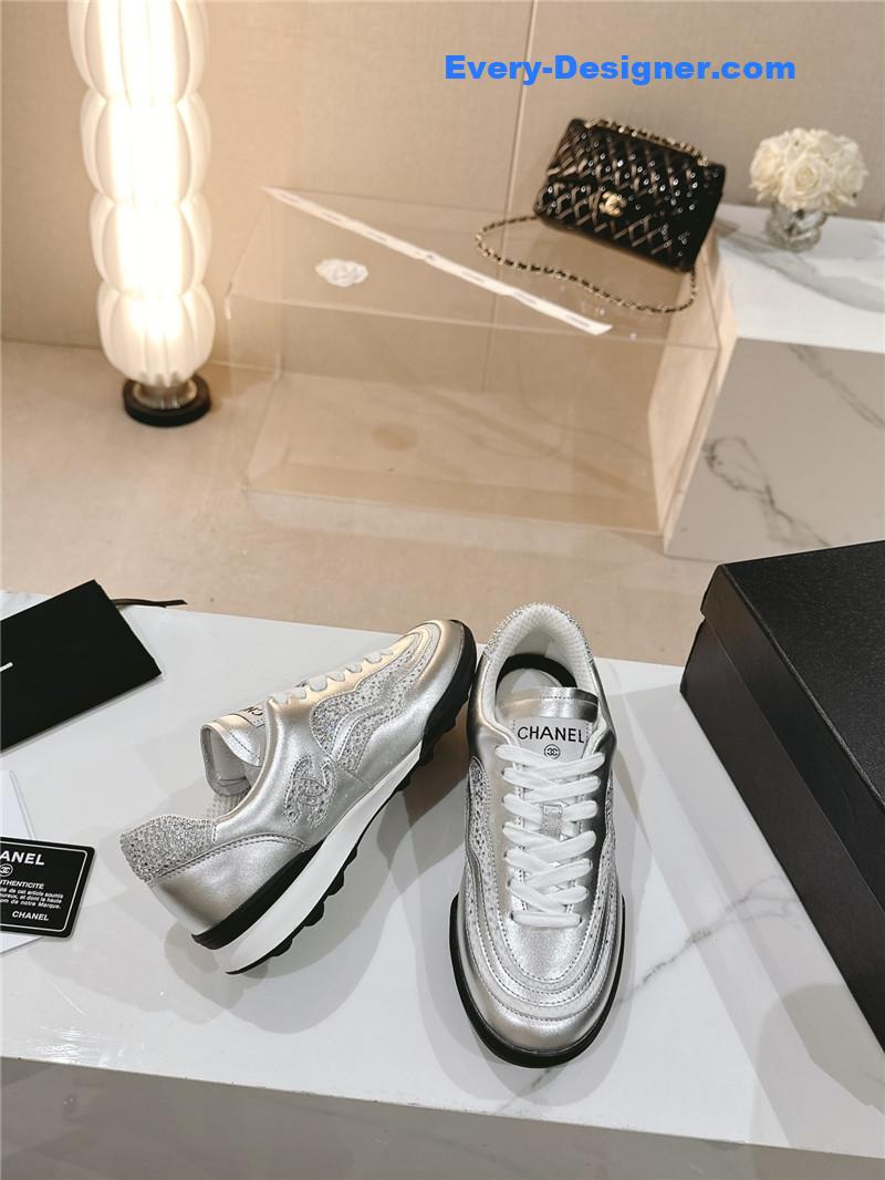 Ch**el new double c rhinestone sneakers baseball shoes