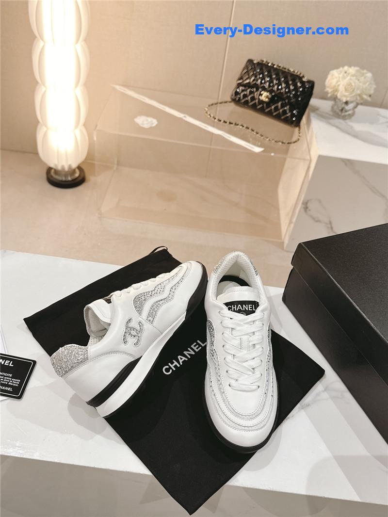 Ch**el new double c rhinestone sneakers baseball shoes