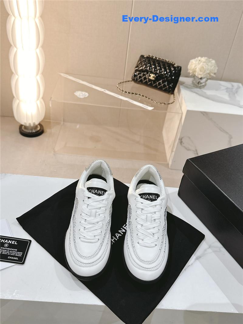 Ch**el new double c rhinestone sneakers baseball shoes