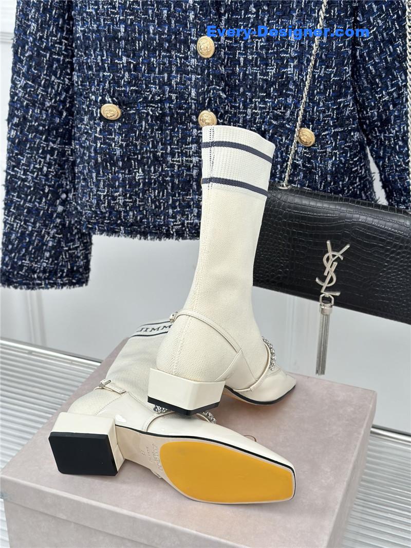J1m*y Ch00 white knit patent leather socks boots