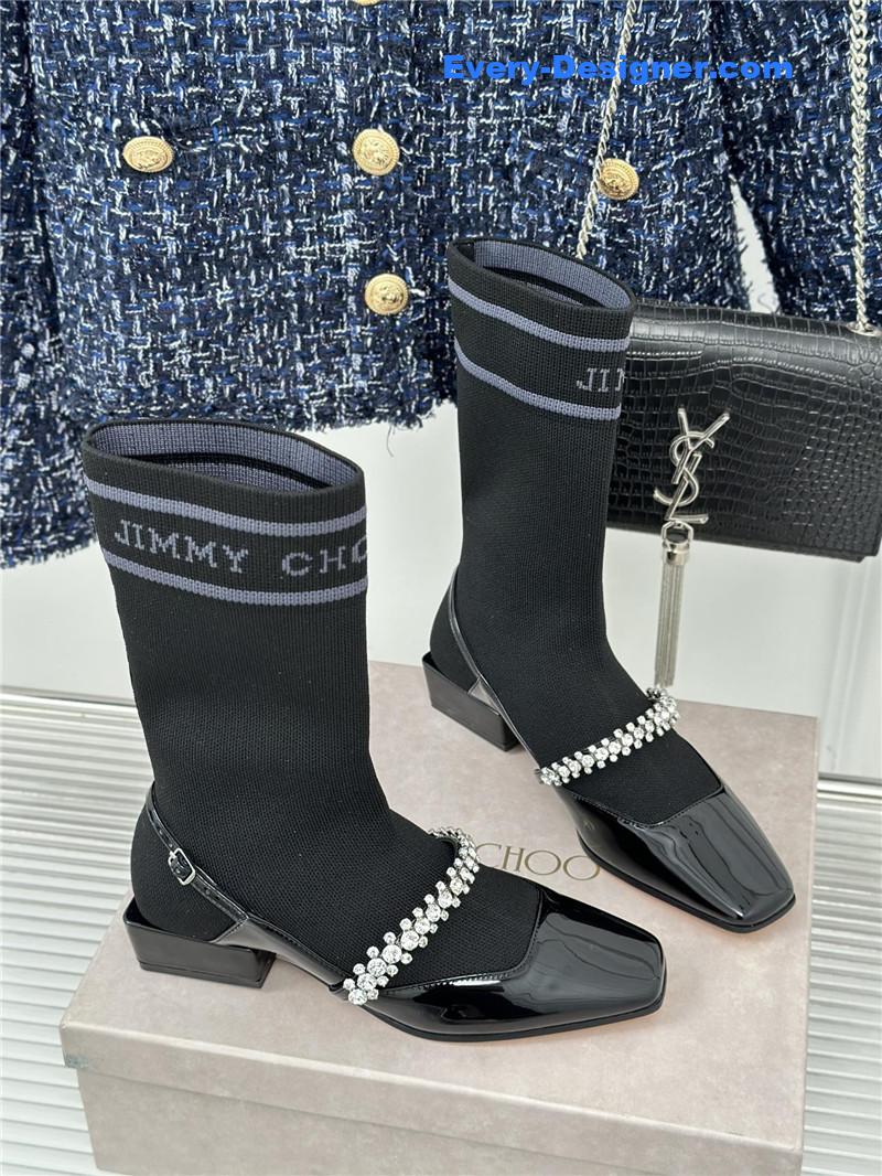 J1m*y Ch00 knit patent leather socks boots
