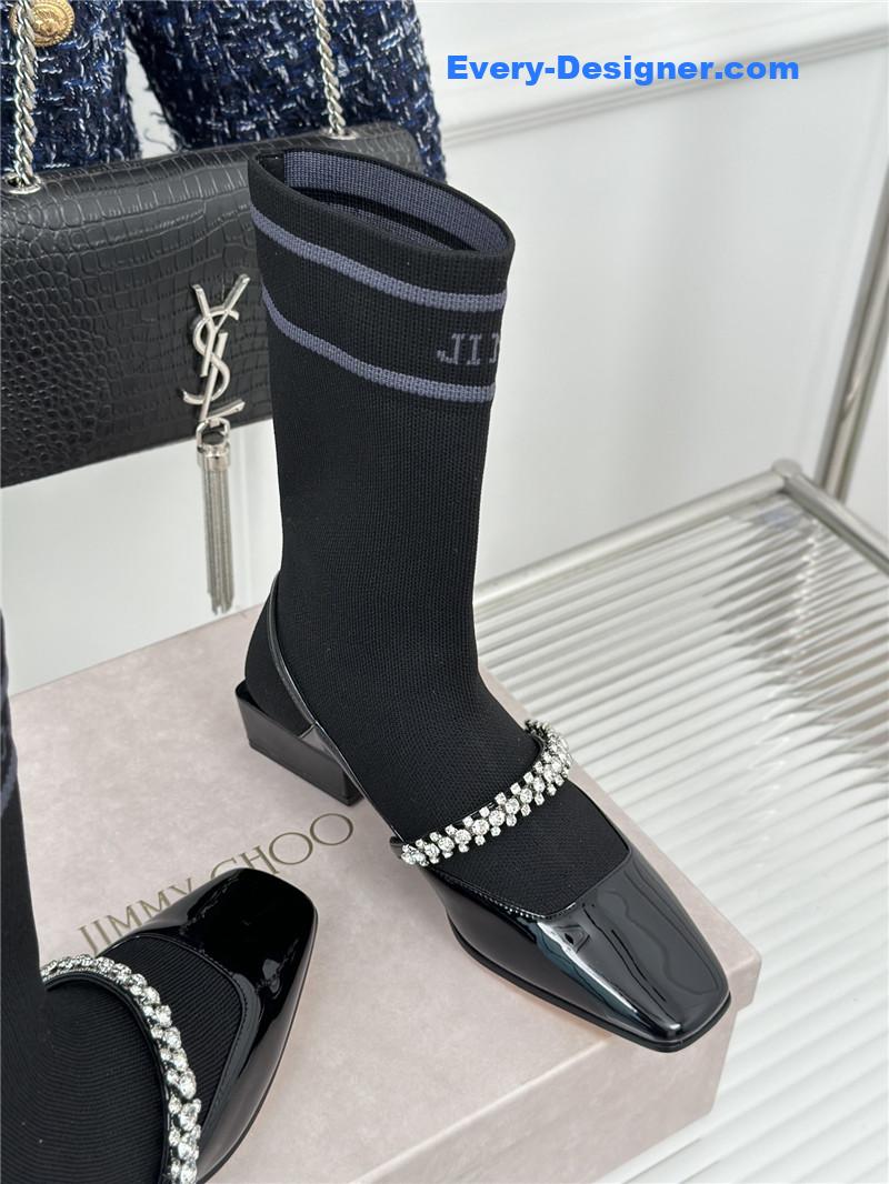 J1m*y Ch00 knit patent leather socks boots