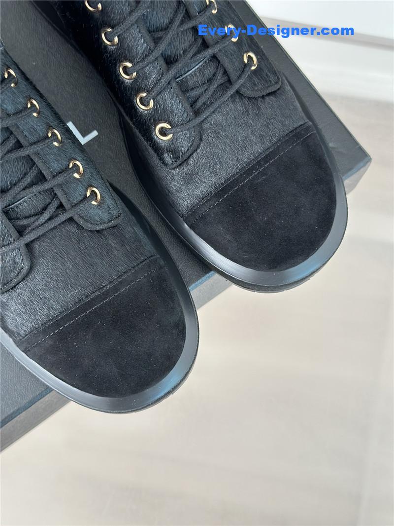 Ch**el black suede leather quilted lace-up boots