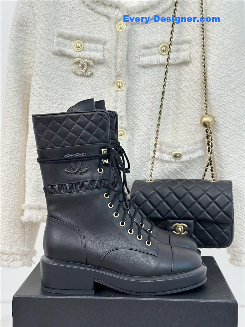 Ch**el lambskin quilted lace-up ankle boots