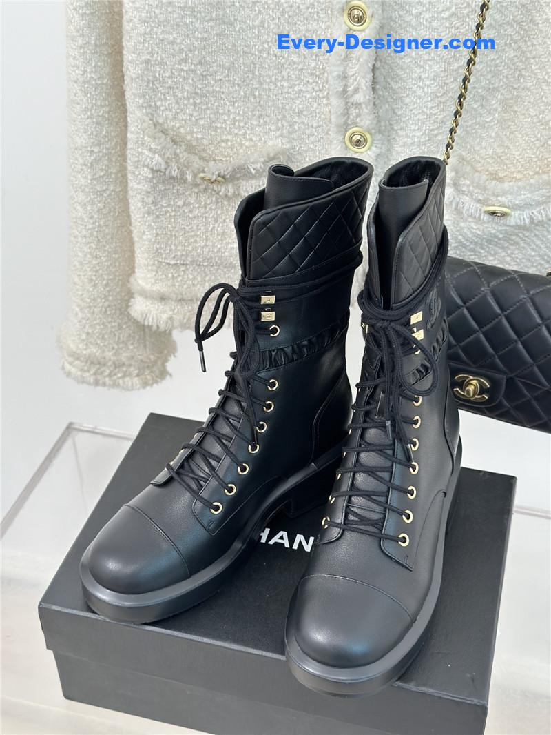 Ch**el lambskin quilted lace-up ankle boots