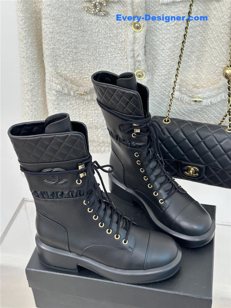Ch**el lambskin quilted lace-up ankle boots