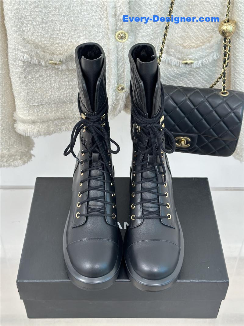 Ch**el lambskin quilted lace-up ankle boots