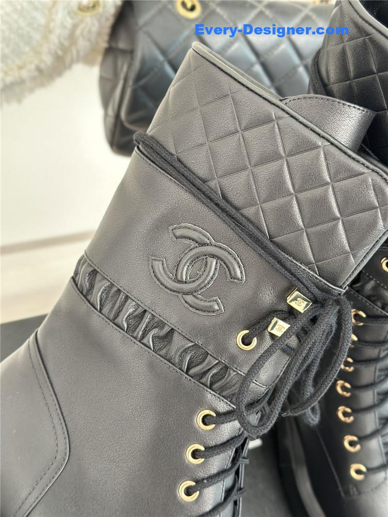 Ch**el lambskin quilted lace-up ankle boots