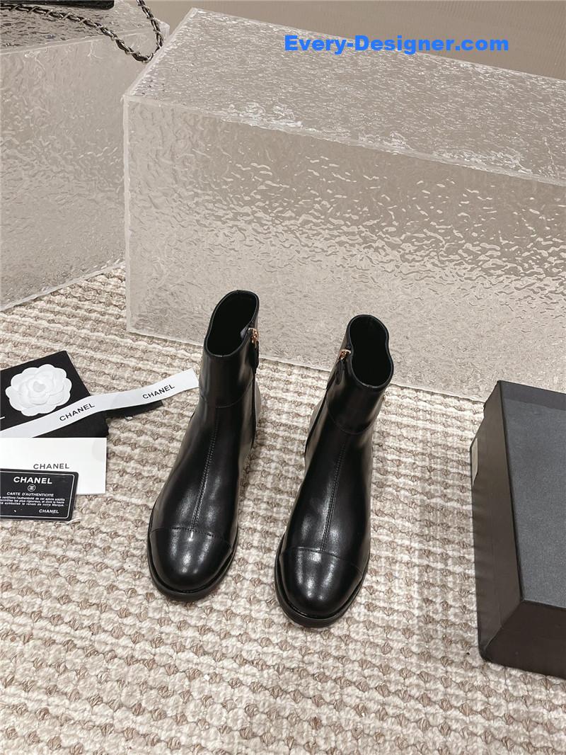 Ch**el flat calfskin zip ankle boots