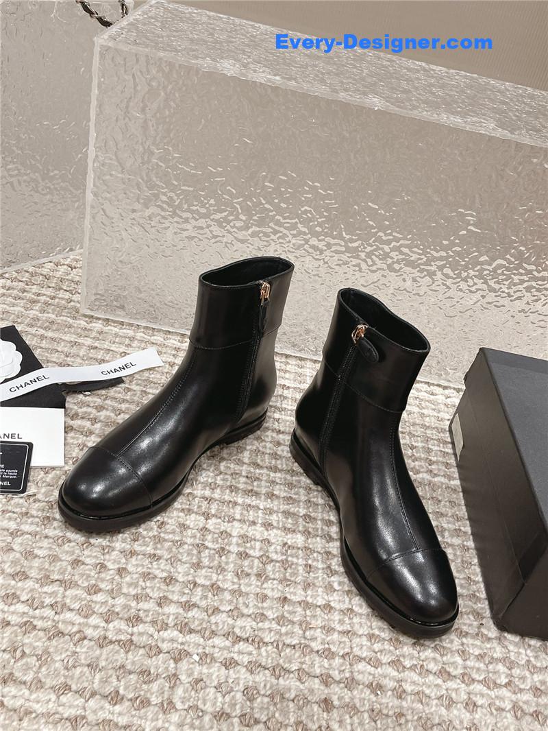 Ch**el flat calfskin zip ankle boots