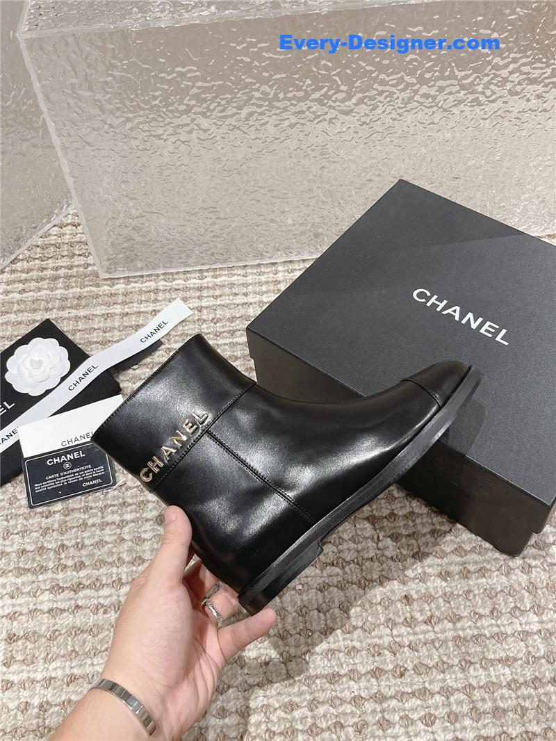 Ch**el flat calfskin zip ankle boots