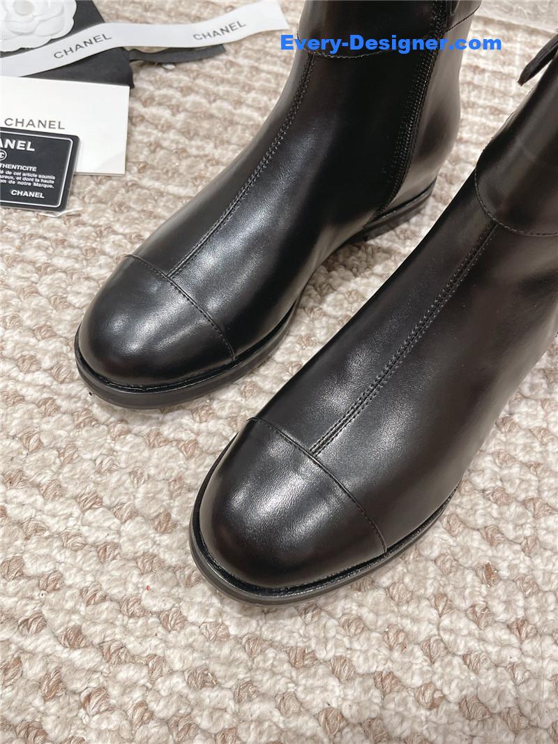 Ch**el flat calfskin zip ankle boots