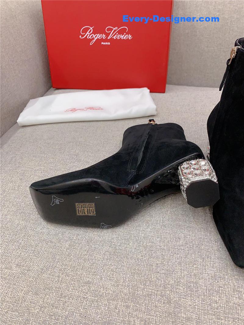 Roger Vivier Crystal-Embellished Heel Suede Boots