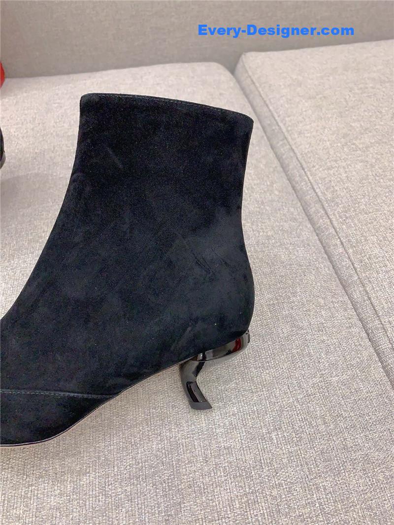 Roger Vivier Black Suede Crystal Buckle Ankle Boots