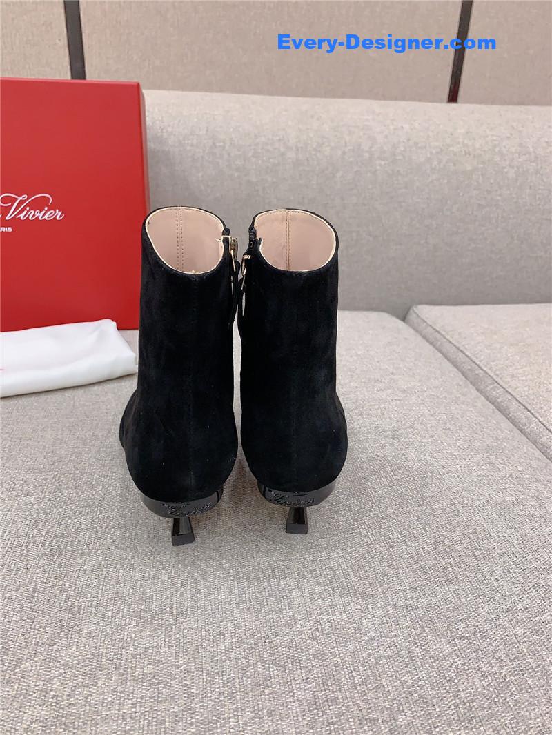Roger Vivier Black Suede Crystal Buckle Ankle Boots