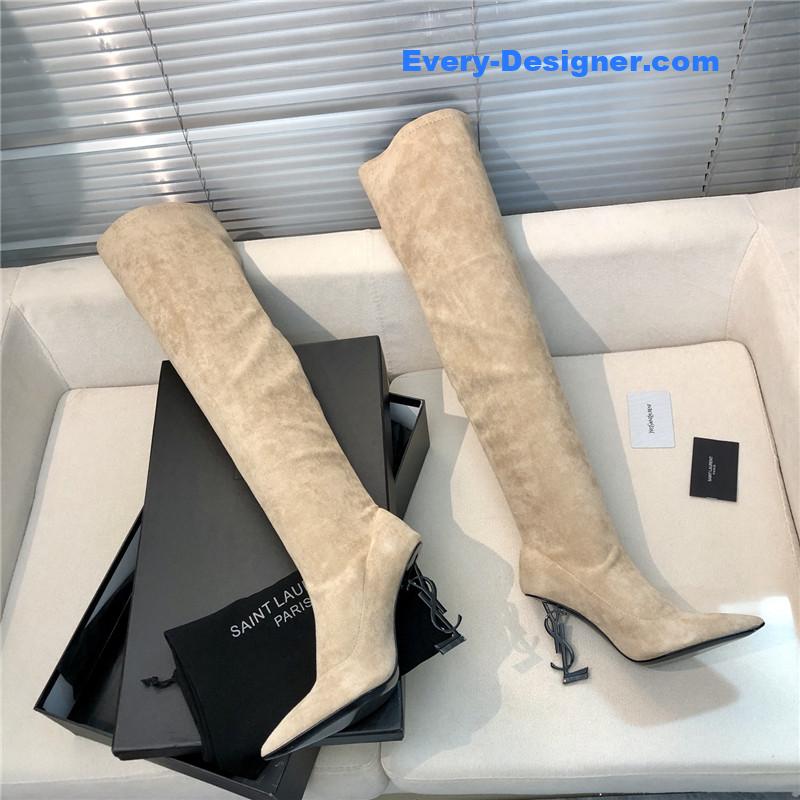 Y51 letter heel pointed toe high heel boots