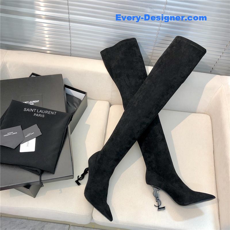 Y51 letter heel pointed toe high heel boots