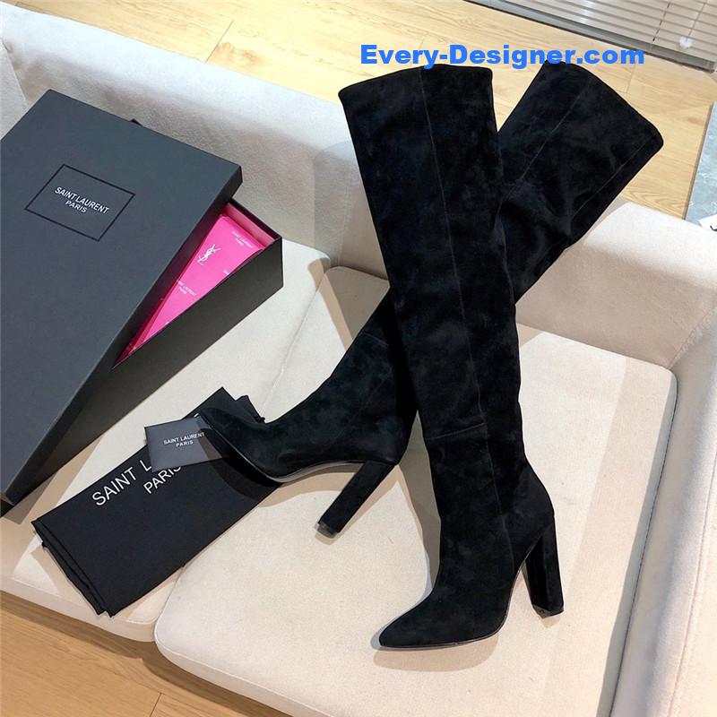 Sa1nt Lau*nt women’s black suede over-the-knee boots