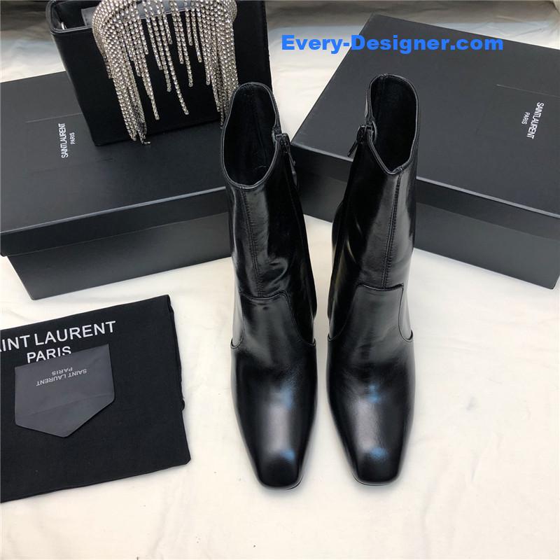 Sa1nt Lau*nt auteuil black leather metal heel booties