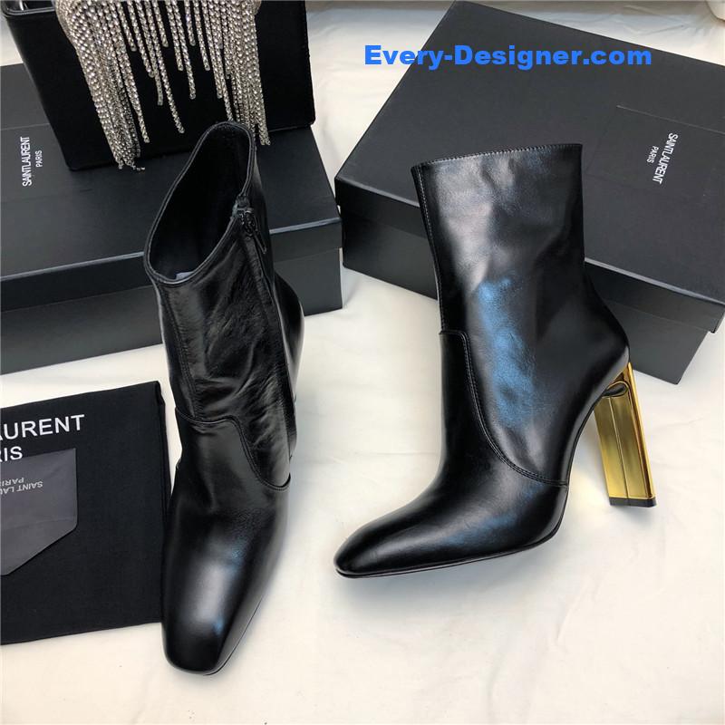 Sa1nt Lau*nt auteuil black leather metal heel booties