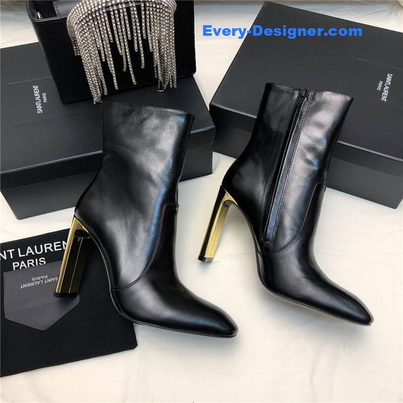 Sa1nt Lau*nt auteuil black leather metal heel booties