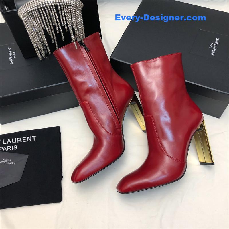 Sa1nt Lau*nt auteuil red leather metal heel booties