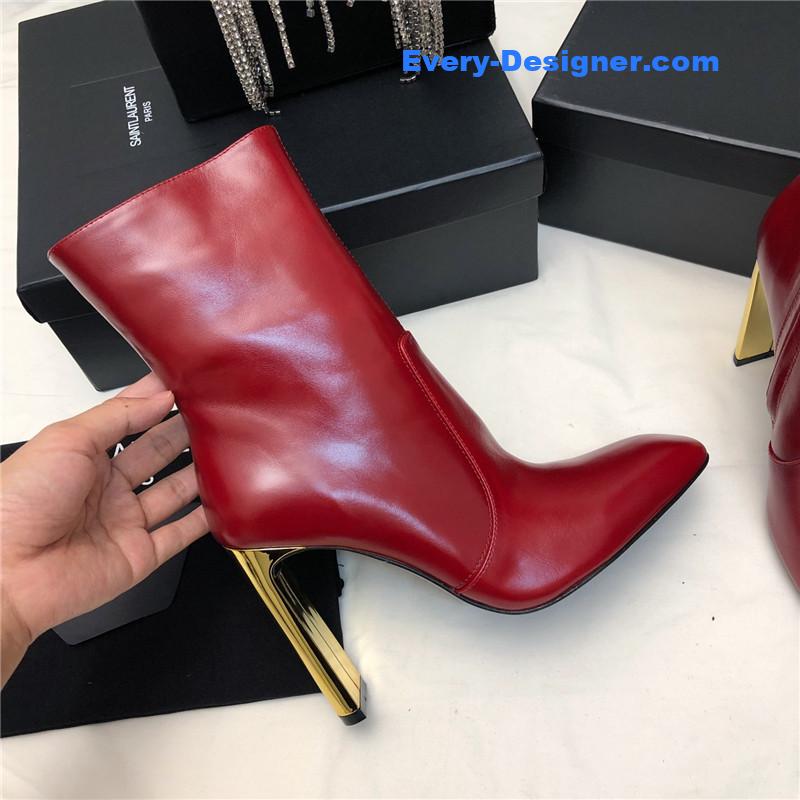 Sa1nt Lau*nt auteuil red leather metal heel booties