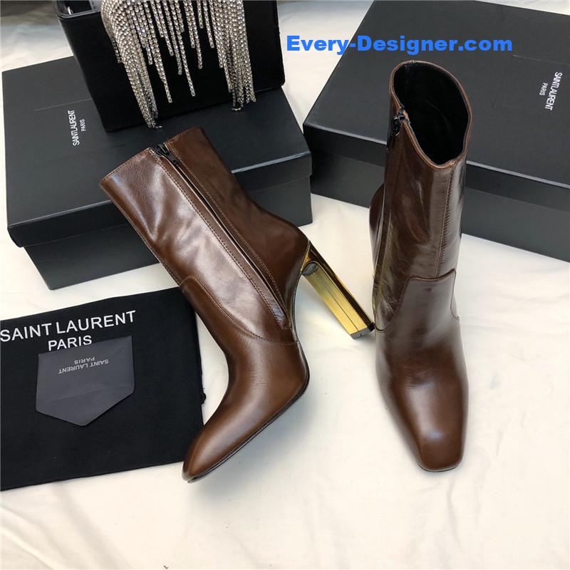 Sa1nt Lau*nt leather high-heeled ankle boots