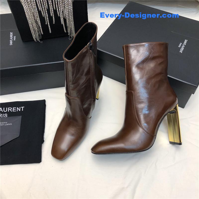 Sa1nt Lau*nt leather high-heeled ankle boots