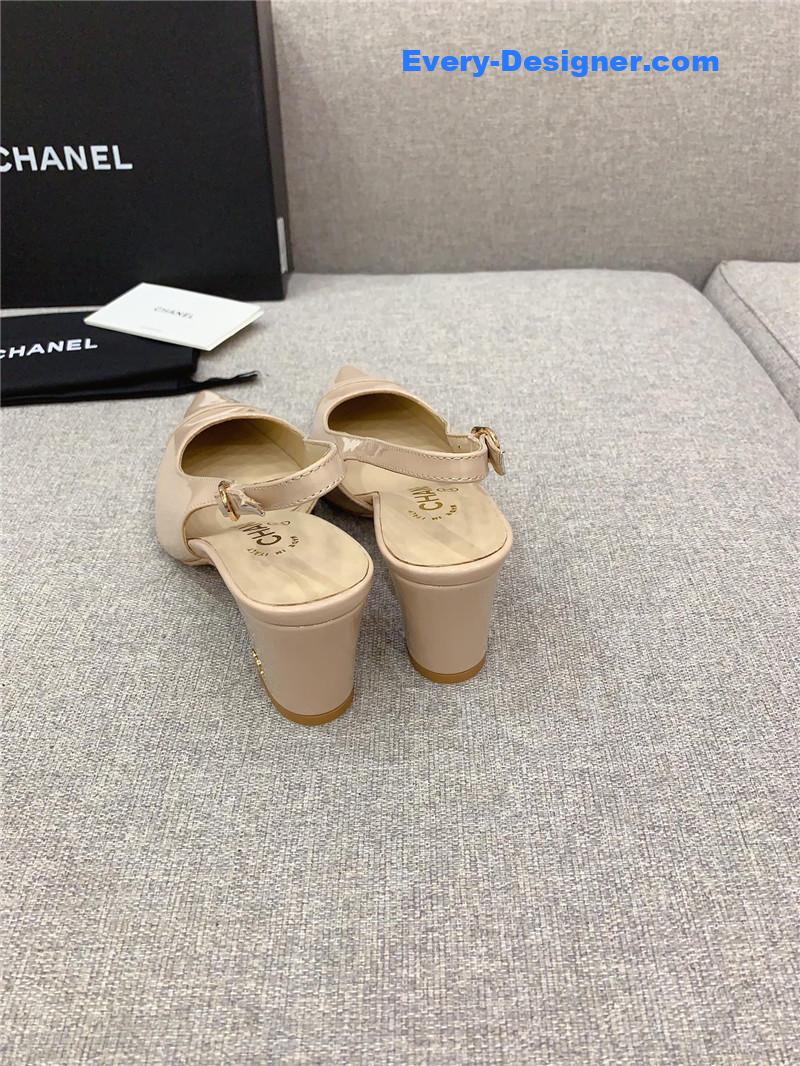 Ch**el classic sling back thick heel sandals