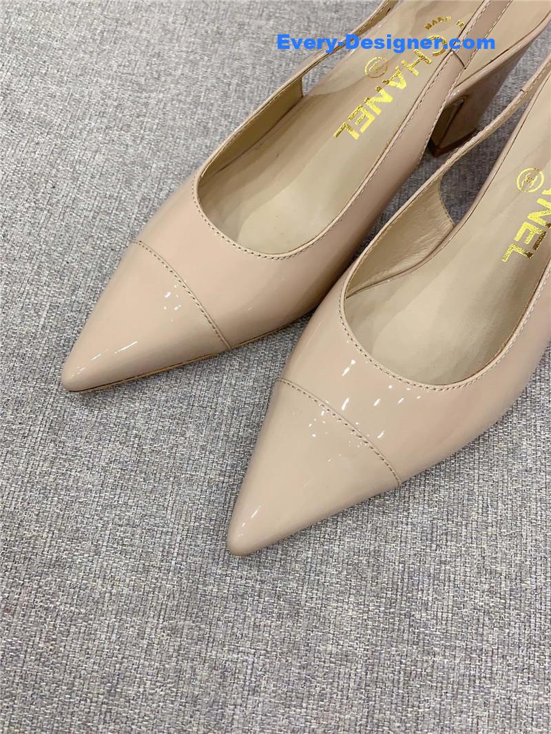 Ch**el classic sling back thick heel sandals