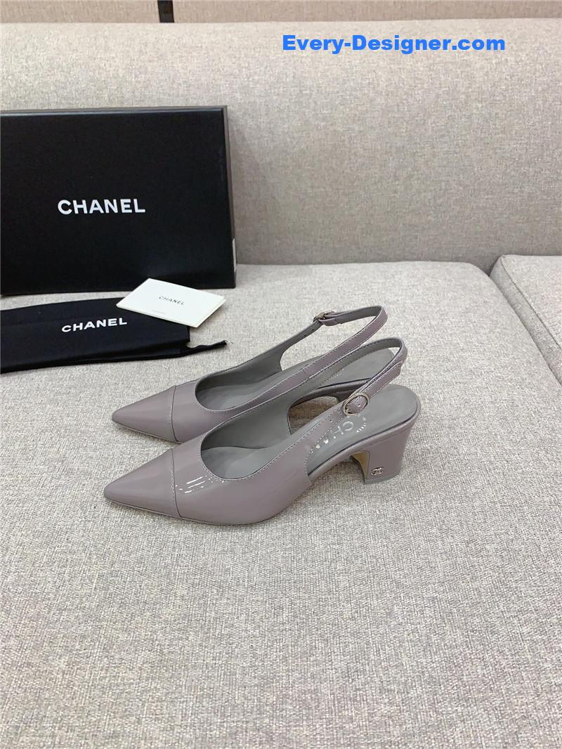 Ch**el classic sling back thick heel sandals