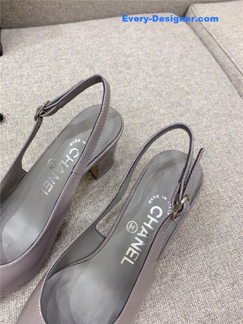 Ch**el classic sling back thick heel sandals