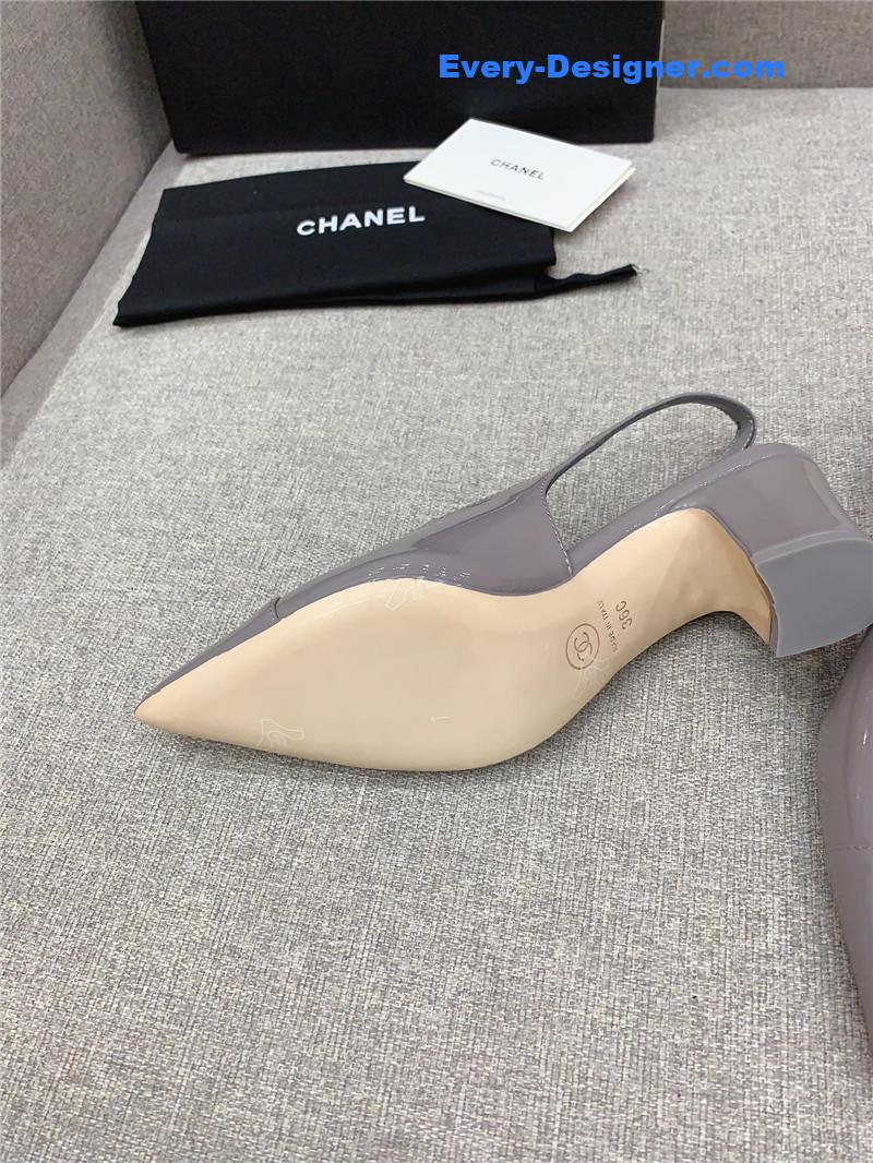 Ch**el classic sling back thick heel sandals