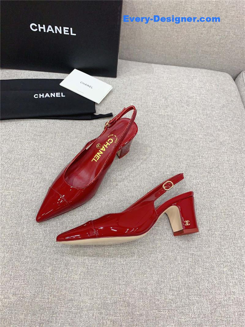 Ch**el classic sling back thick heel sandals