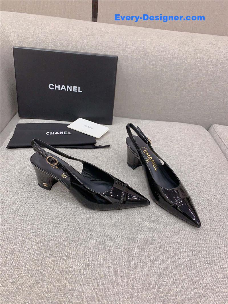 Chanel classic sling back thick heel sandals
