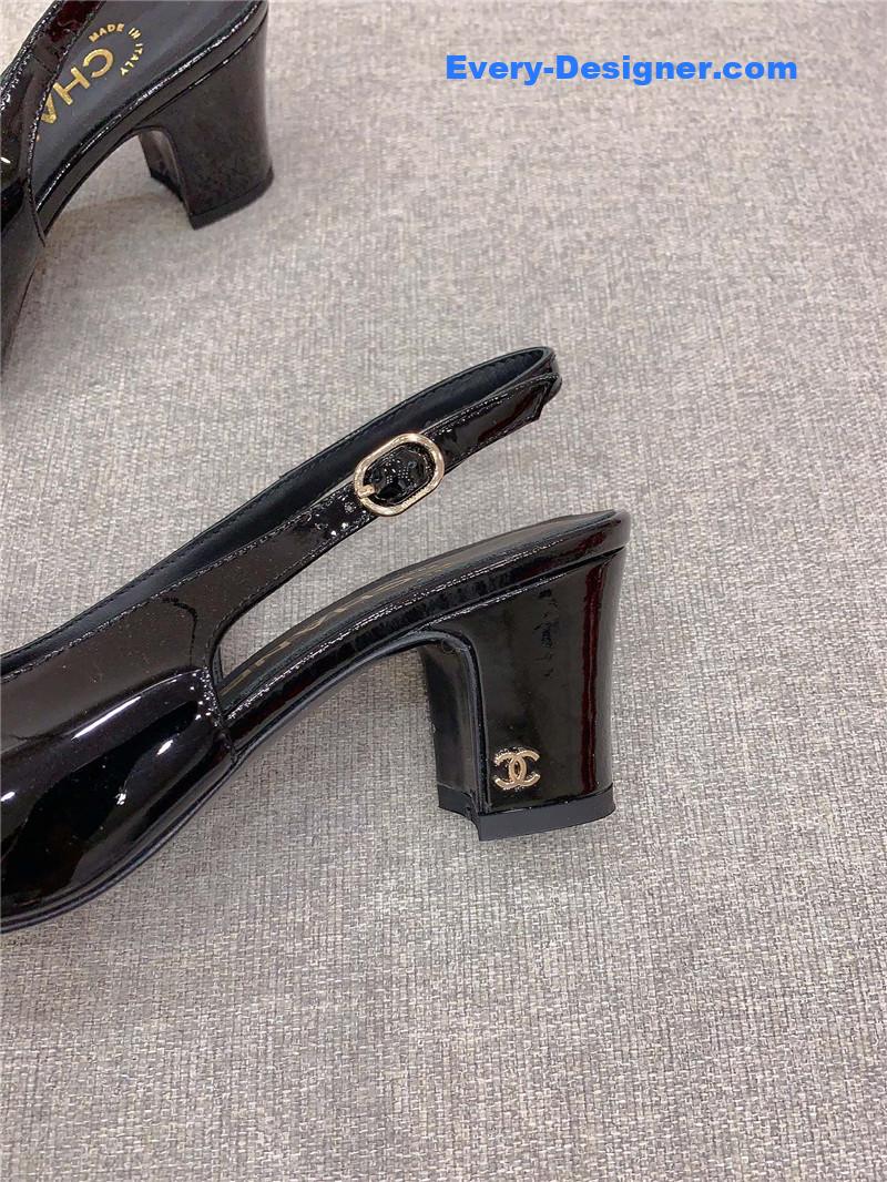 Ch**el classic sling back thick heel sandals